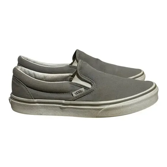 Vans Classic Slip On Light Gray Canvas Sneakers Women's 9 Skate Shoes - Picture 1 of 8